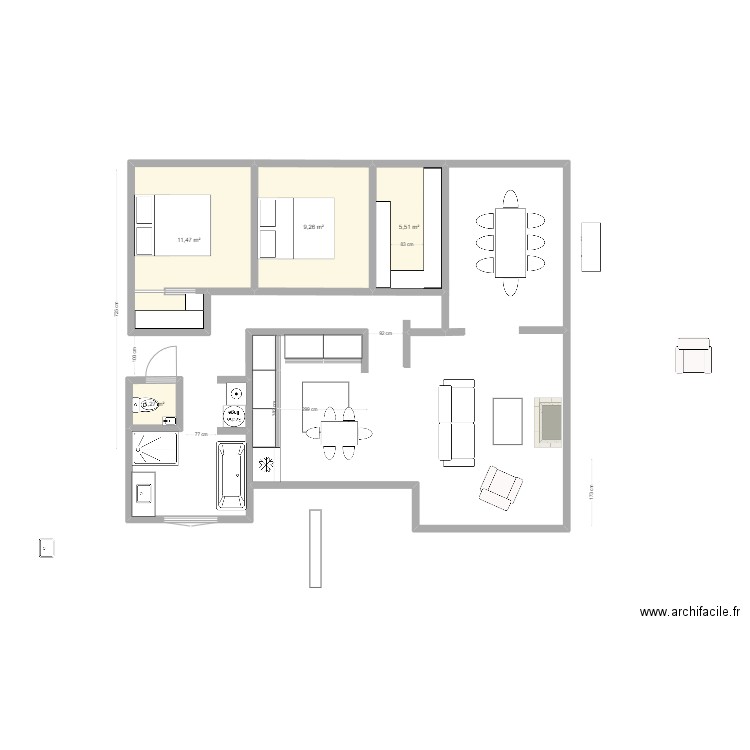 Villau avecdresds. Plan de 4 pièces et 28 m2