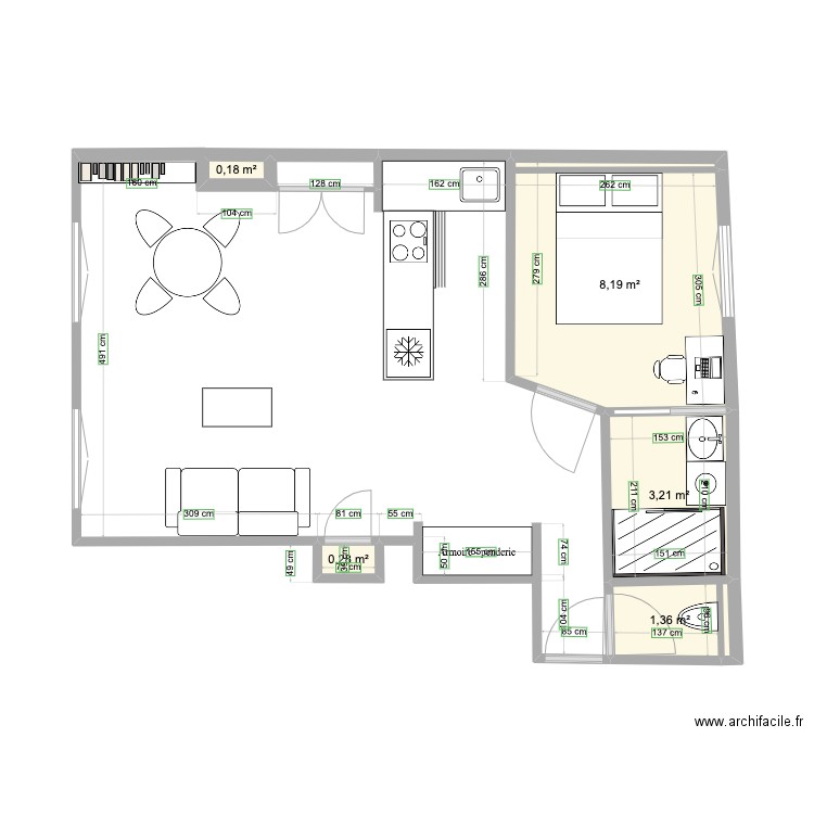 PRIGENT MODIFIE. Plan de 5 pièces et 13 m2