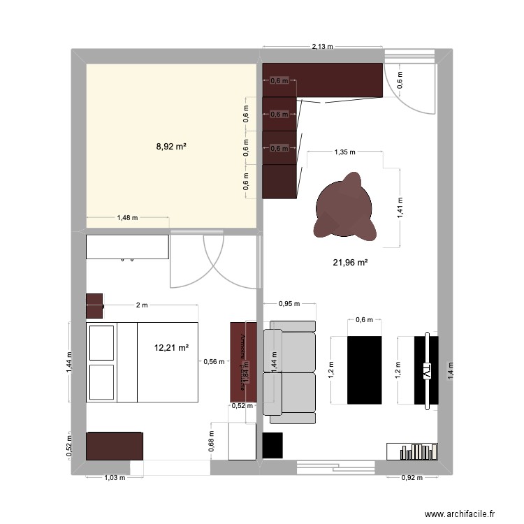 WAOUH. Plan de 3 pièces et 43 m2