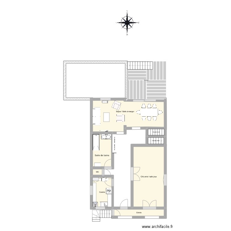 Extension Maison V2. Plan de 6 pièces et 59 m2