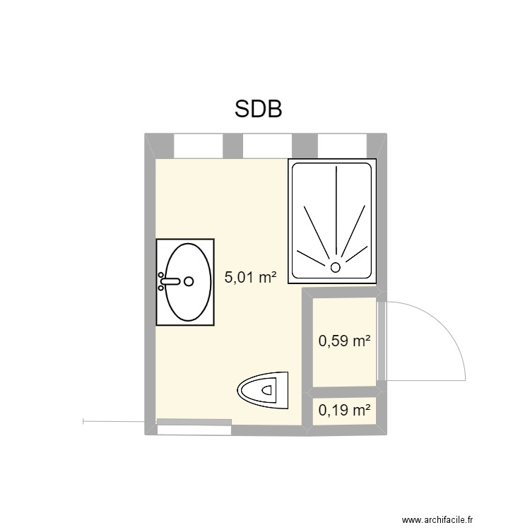 SDB. Plan de 3 pièces et 6 m2