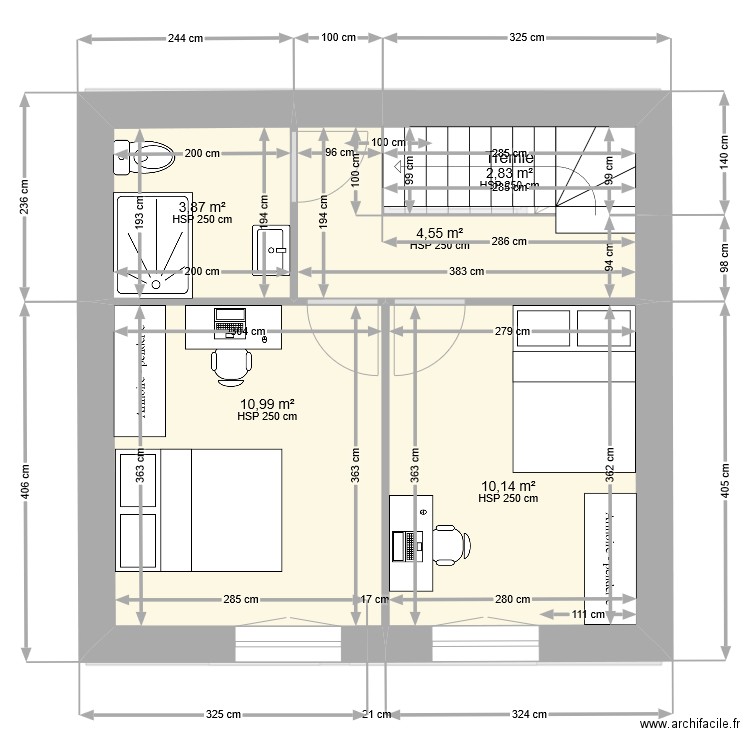 St Aubin du Cormier - Projet 2. Plan de 7 pièces et 65 m2