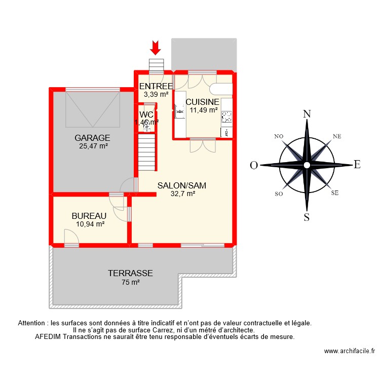 BI 7978 RDC . Plan de 8 pièces et 117 m2