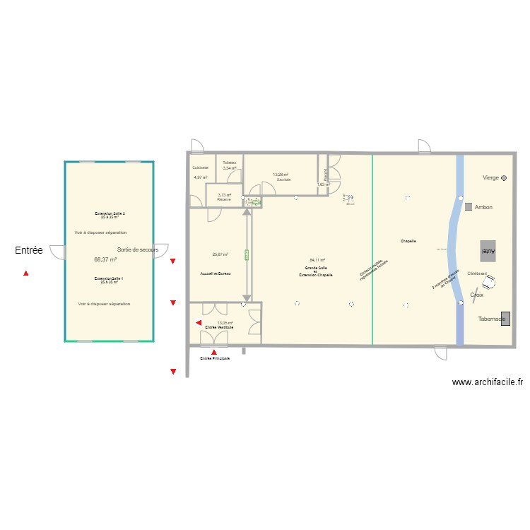 Christ Ressuscité extension Portakabin Ultima. Plan de 11 pièces et 331 m2