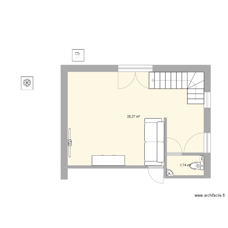 Garage BC. Plan de 2 pièces et 30 m2