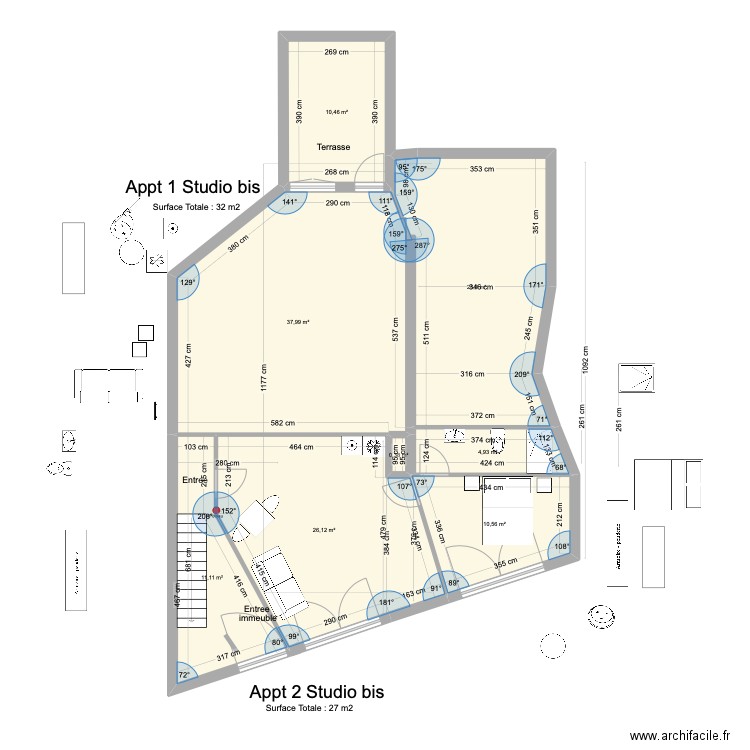 Appt 2 Studio Bis RDC. Plan de 9 pièces et 79 m2