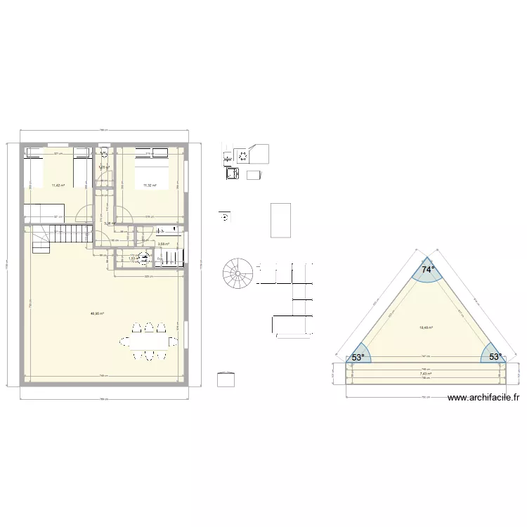 Maison en A Carlux. Plan de 
