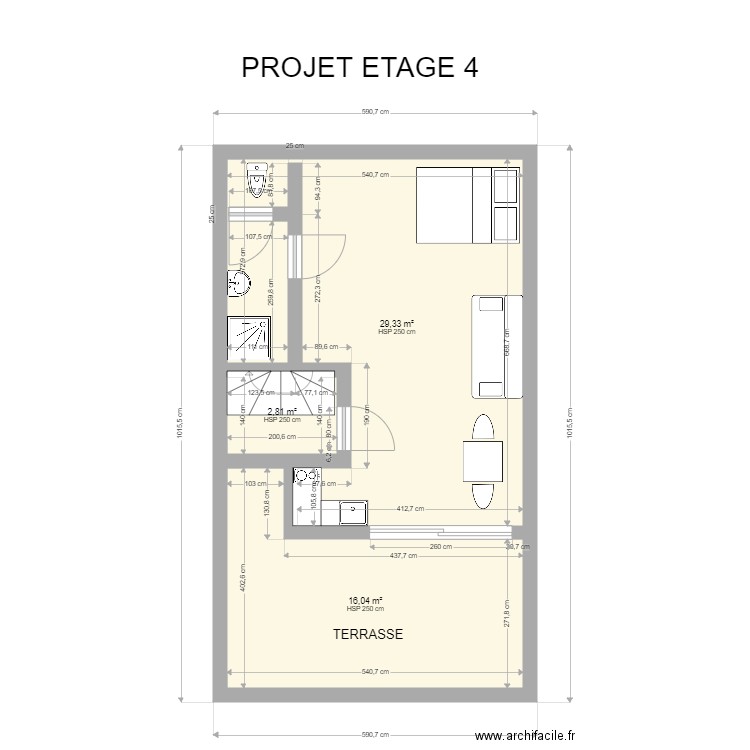 PROJET ETAGE 4. Plan de 3 pièces et 48 m2