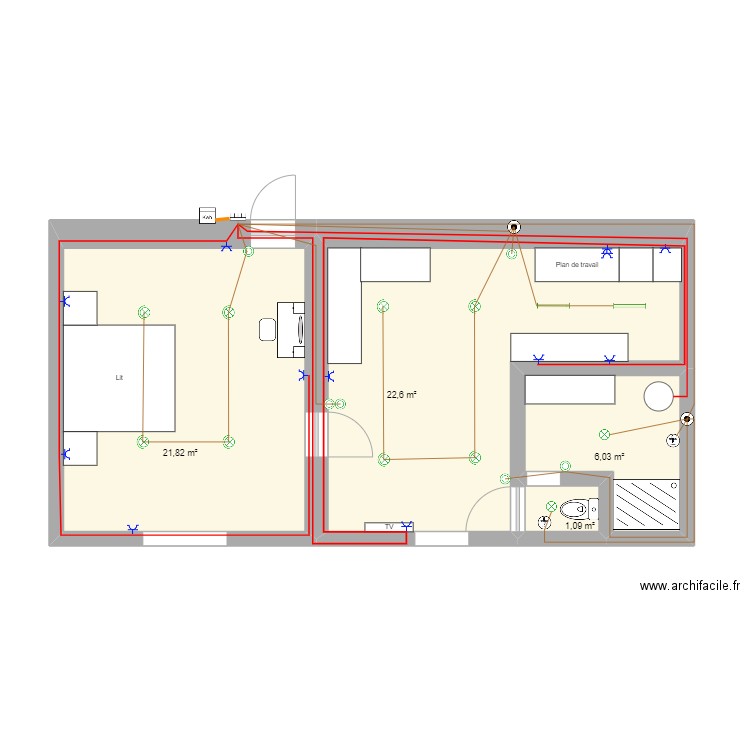 Dupuis Joris Studio K00. Plan de 4 pièces et 52 m2