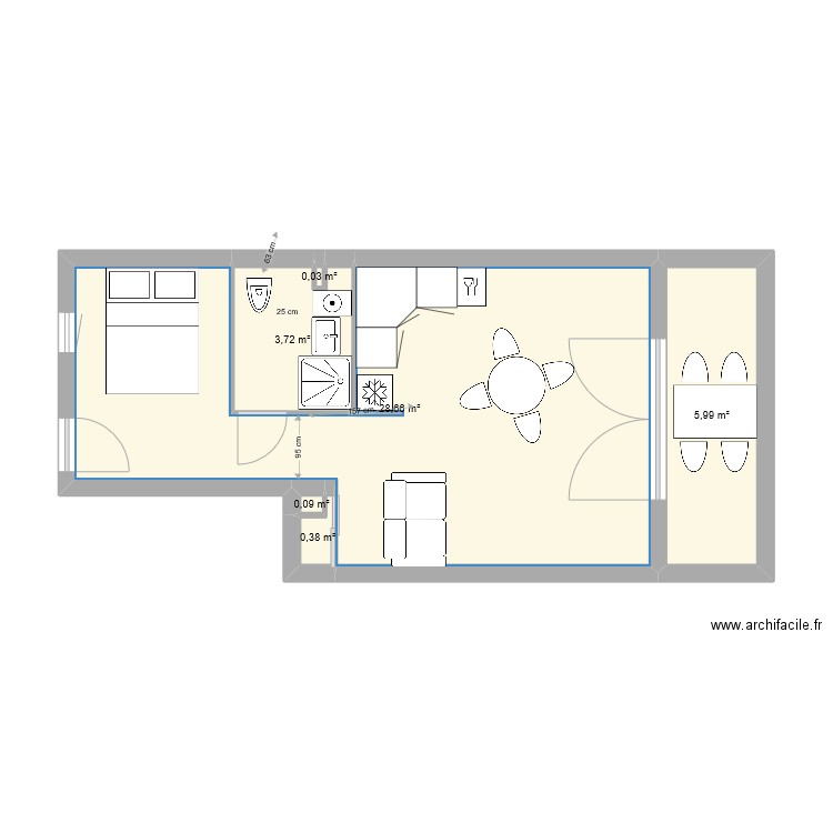 appartement les sablettes. Plan de 6 pièces et 39 m2