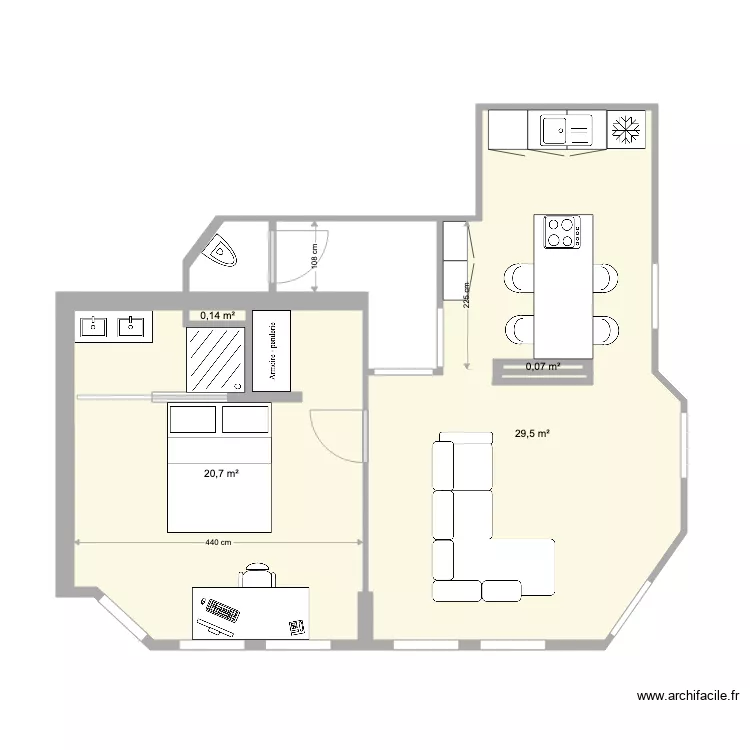 Appart 1er Soignies meubl&eacute;. Plan de 