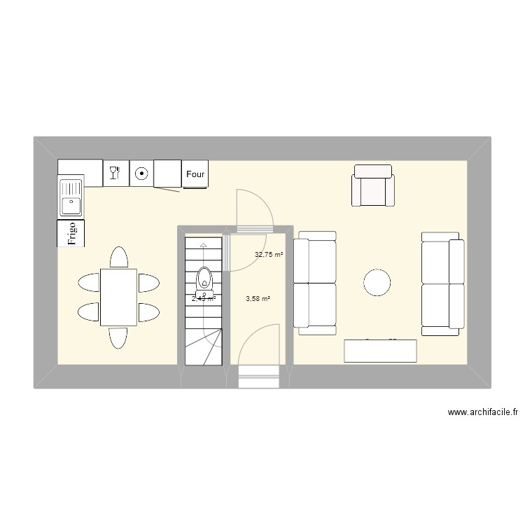Gite 2 - RDC - cuisine&salon. Plan de 0 pièce et 0 m2