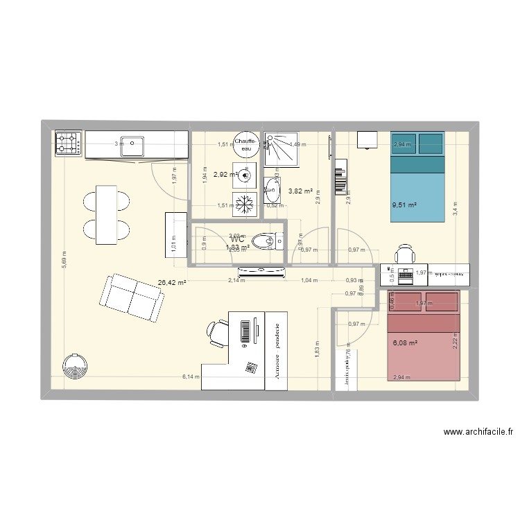 PLAN MAISON JU ET TIT. Plan de 6 pièces et 51 m2