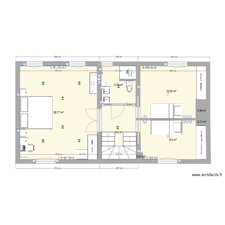 etage. Plan de 8 pièces et 60 m2