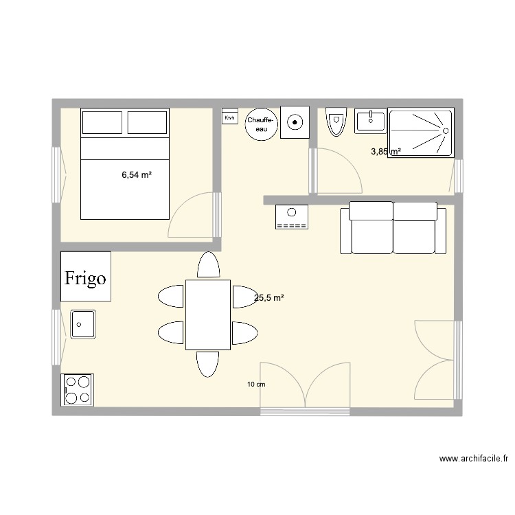 studio2. Plan de 3 pièces et 36 m2