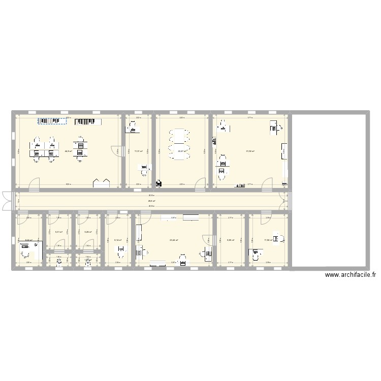 plan 1. Plan de 14 pièces et 214 m2