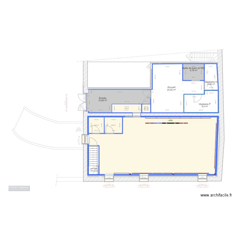 Salle de danse 3. Plan de 14 pièces et 167 m2