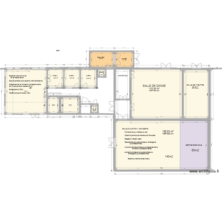 RC et SALLE AUDITION IMPULSE maj 24-06-22 (2). Plan de 12 pièces et 535 m2