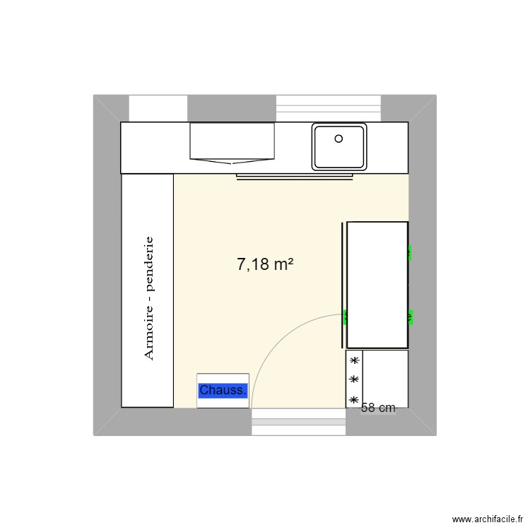 buanderie v3. Plan de 1 pièce et 7 m2