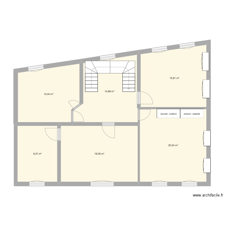 plan Dulud 2eme etage post travaux. Plan de 6 pièces et 92 m2