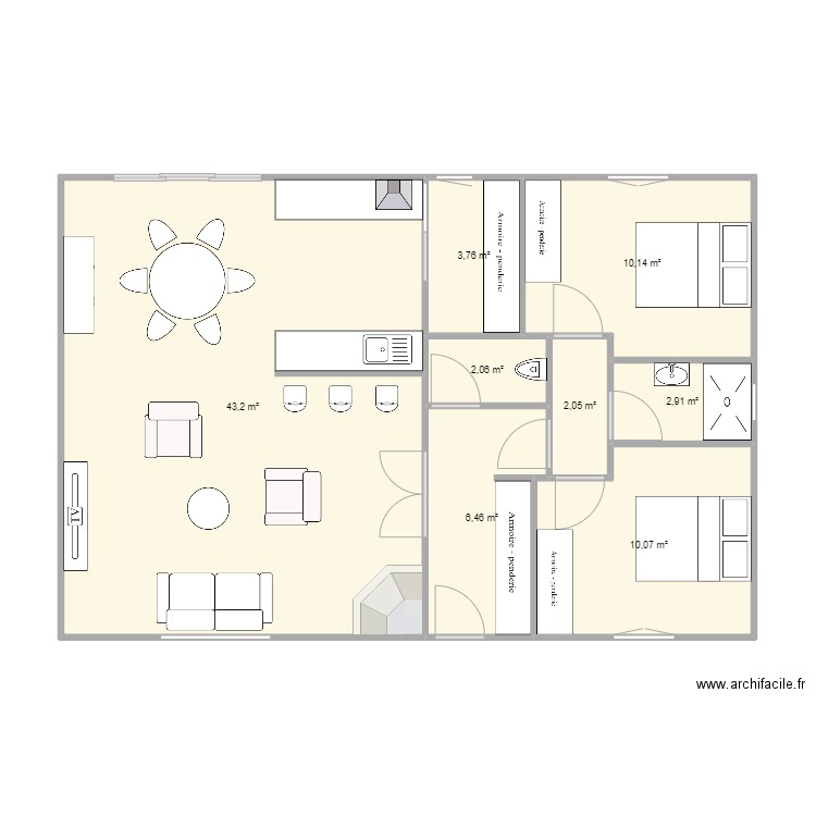 ideal bis. Plan de 8 pièces et 81 m2