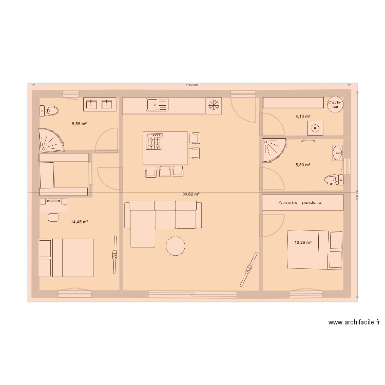 fred pdm et toiture. Plan de 6 pièces et 75 m2