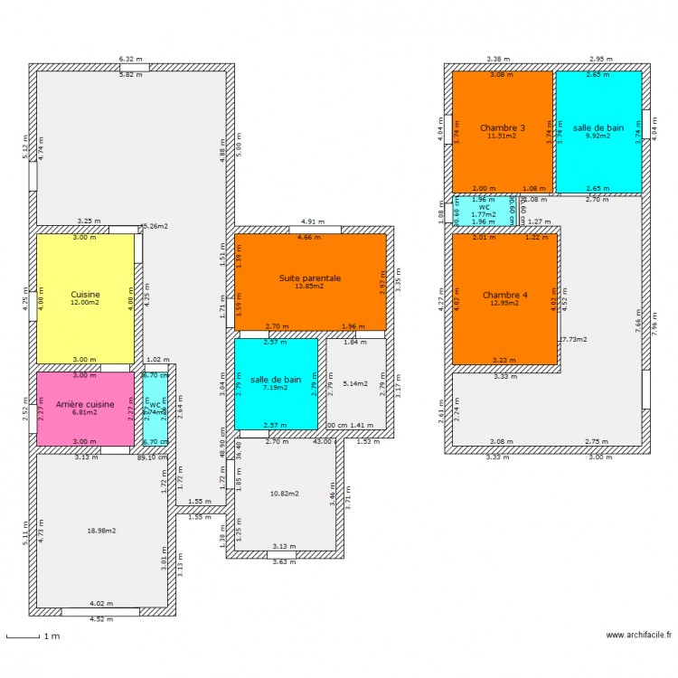 rez de chaussée / étage 2 ch bas. Plan de 0 pièce et 0 m2