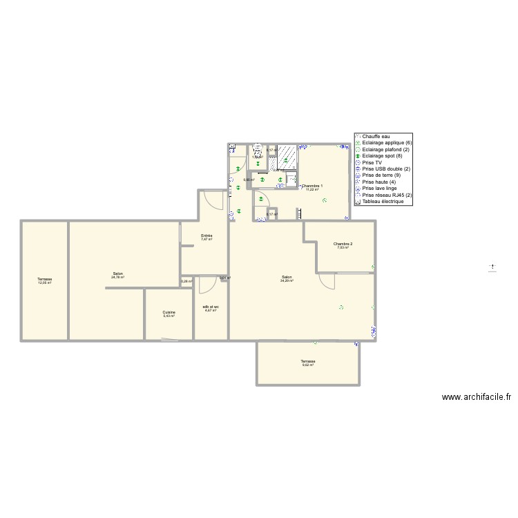 Santa Clara 2 face origine. Plan de 16 pièces et 121 m2