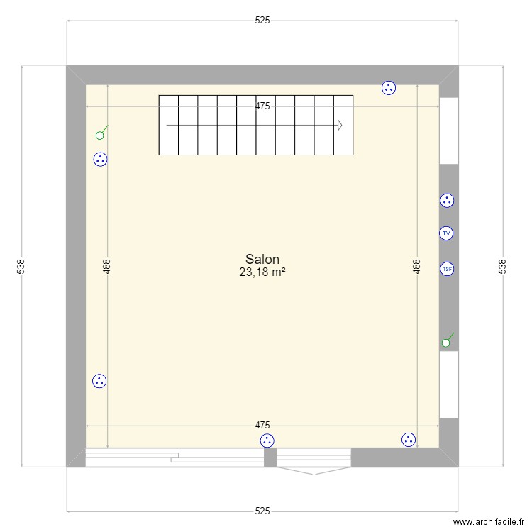 salon 2023. Plan de 1 pièce et 23 m2