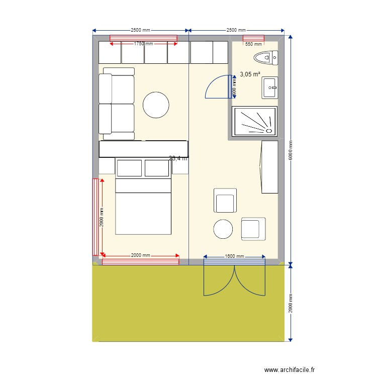 30 КР4 2. Plan de 3 pièces et 35 m2