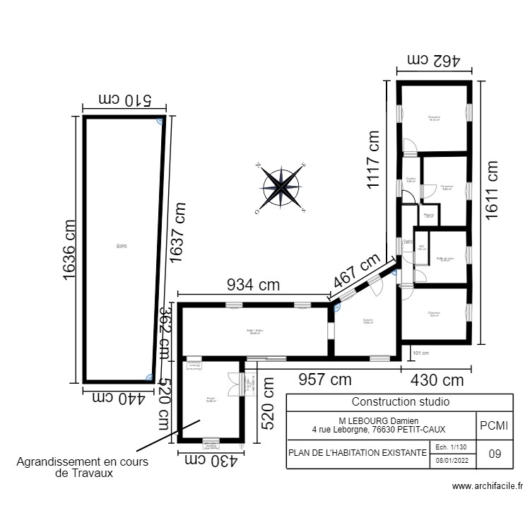 Plan de la maison EXISTANTE 2. Plan de 12 pièces et 185 m2