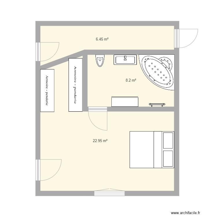 salle de bain wc  et chambre. Plan de 0 pièce et 0 m2