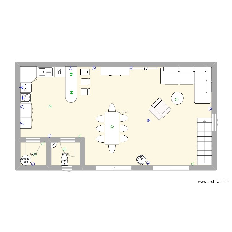 fanny maison bas. Plan de 3 pièces et 57 m2