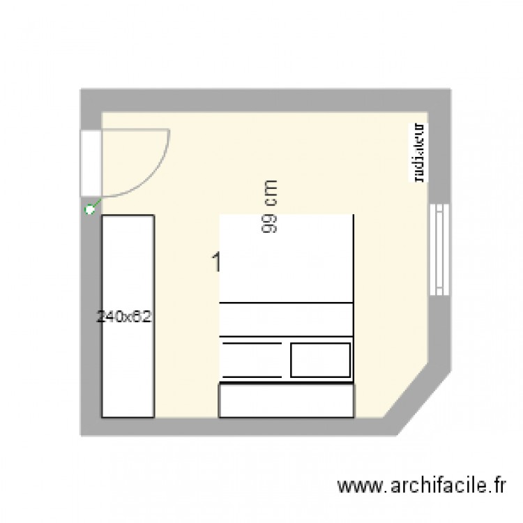 chambre 1 lit 160 x 200 avec armoire version 3. Plan de 0 pièce et 0 m2