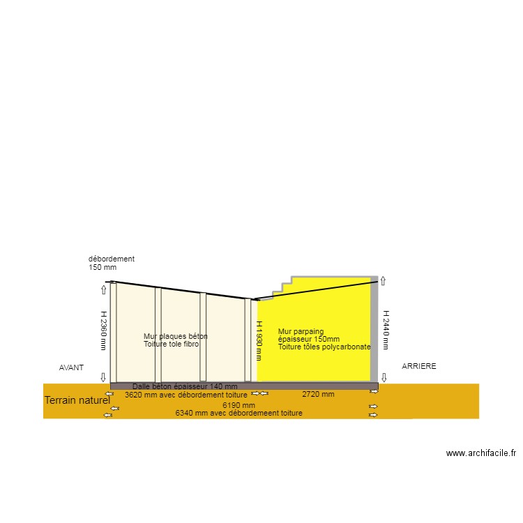 DP3 PLAN EN COUPE ETAT ACTUEL.... Plan de 2 pièces et 13 m2