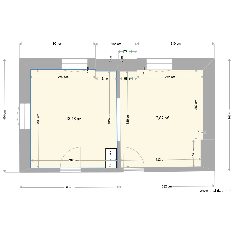 Studio, nouveau plan ok. Plan de 2 pièces et 26 m2