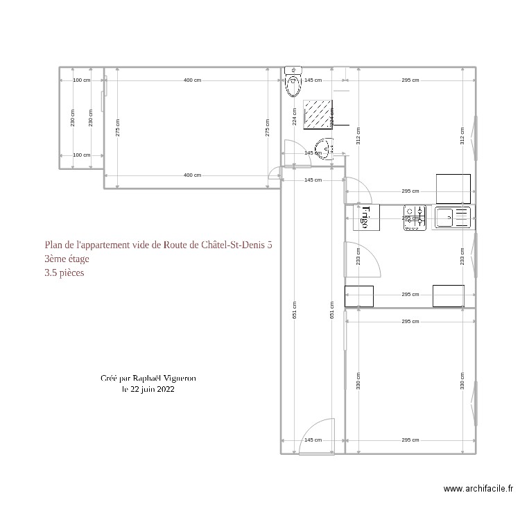 Corseaux New. Plan de 7 pièces et 52 m2