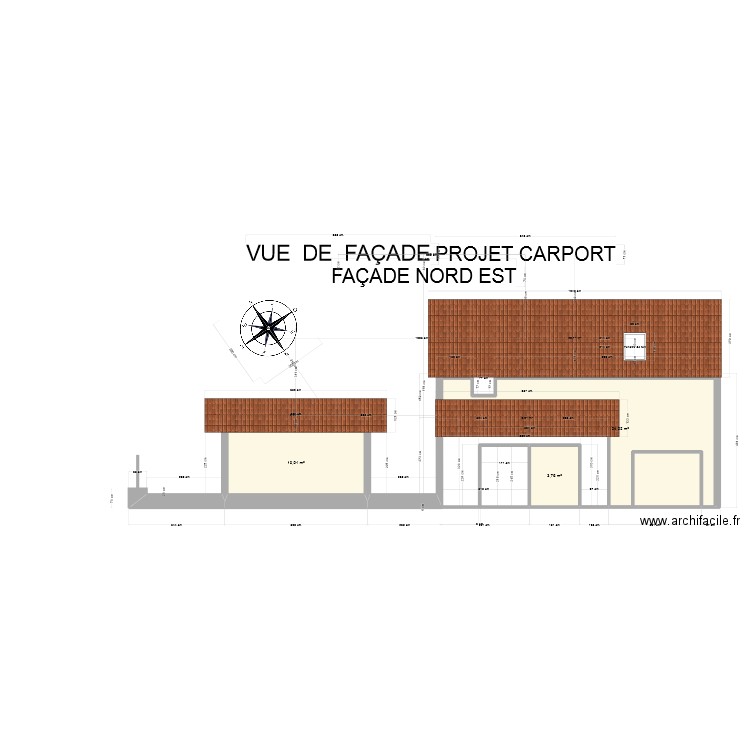 PLAN DE FACADE CARPORT . Plan de 3 pièces et 39 m2