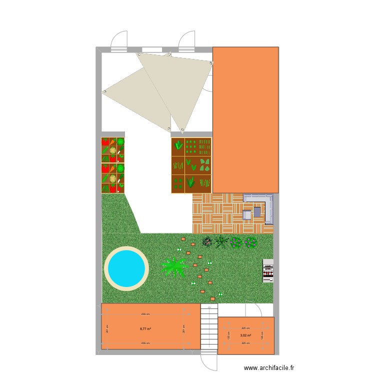 JARDIN. Plan de 2 pièces et 12 m2