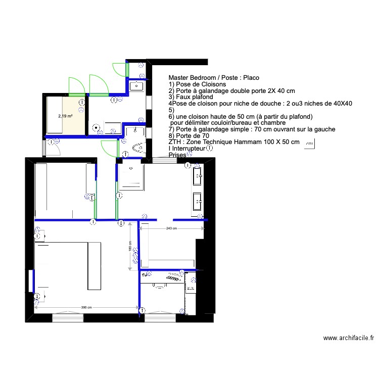 Master BedRoom (électricité) 2. Plan de 1 pièce et 2 m2