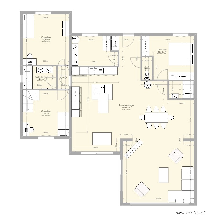 Maison DUPONT TOCQUE. Plan de 8 pièces et 142 m2