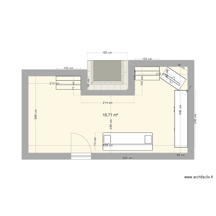 salon. Plan de 1 pièce et 19 m2