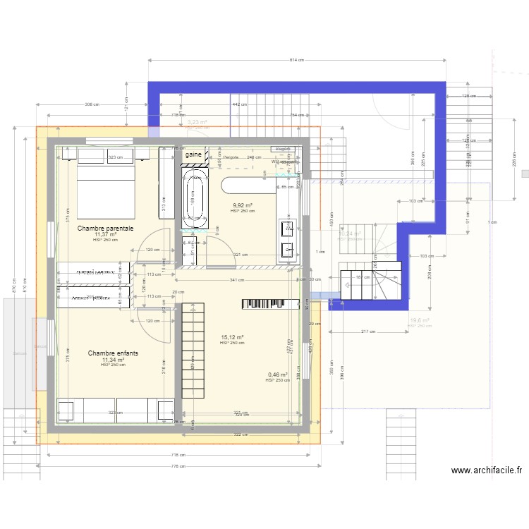AJ 2 appartements lg escalier. Plan de 42 pièces et 352 m2