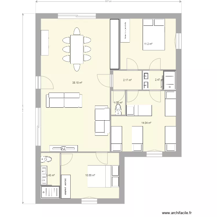 maison secondaire de plain pied. Plan de 