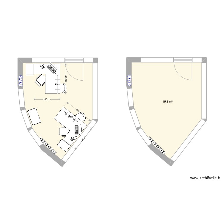 Secrétariat anesthésie ped. Plan de 2 pièces et 30 m2