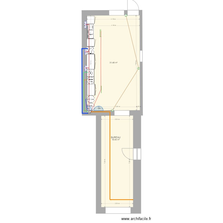 Buanderie electricite. Plan de 2 pièces et 50 m2