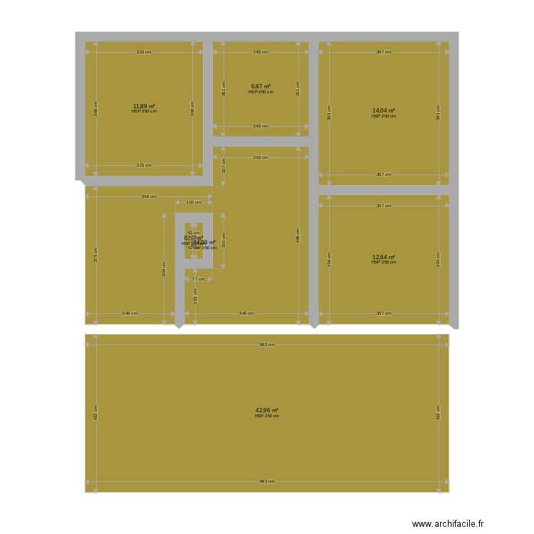 Plan succint. Plan de 7 pièces et 113 m2