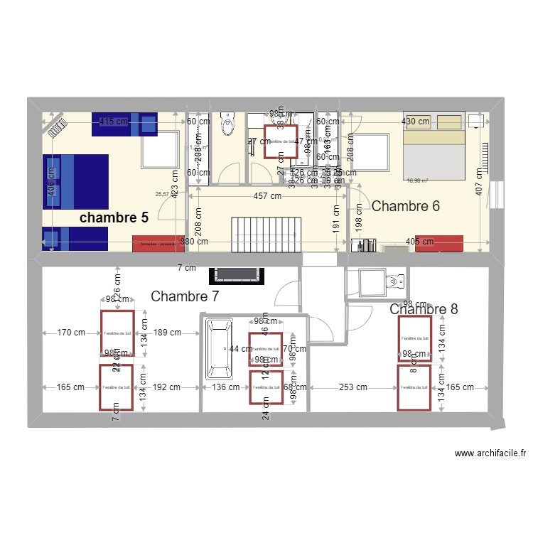 CHAMBRE 1 ET 2 ETAGE t3 chnagement à faire. Plan de 7 pièces et 51 m2