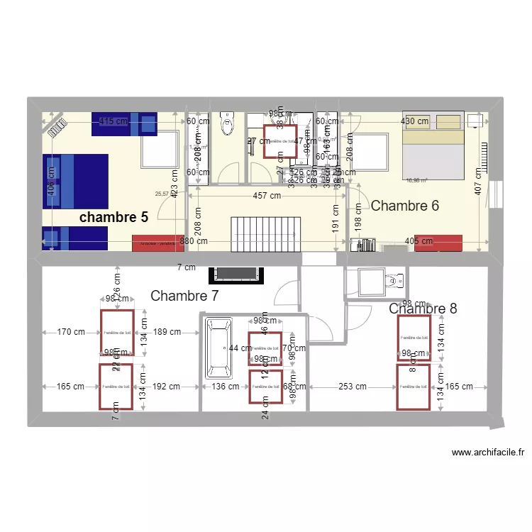 CHAMBRE 1 ET 2 ETAGE t3 chnagement &agrave; faire. Plan de 