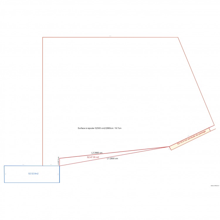 final agreement without passage. Plan de 1 pièce et 9 m2